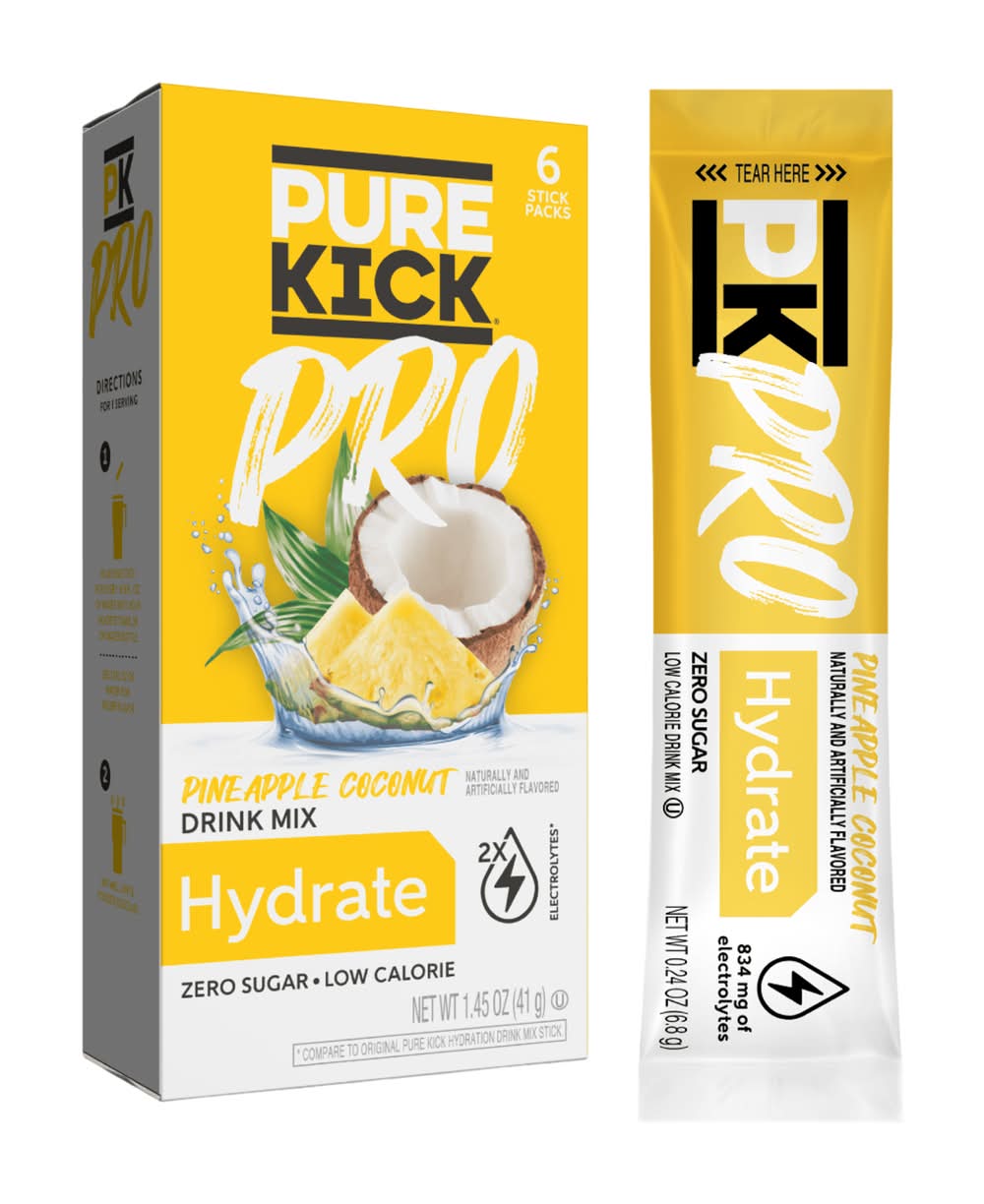 Pure Kick Hydrate Electrolyte Drink Mix, Pine Apple Coconut (1.45 oz, 6 ct)