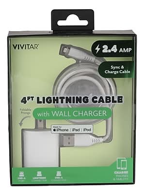 Vivitar USB-A Wall Charger with USB-A to Lightning Cable, White (STP5301-WHT-T35-12)