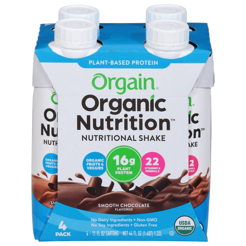 Orgain Organic Nutrition Smooth Chocolate Flavored Nutritional Shake (4 x 11 fl oz)