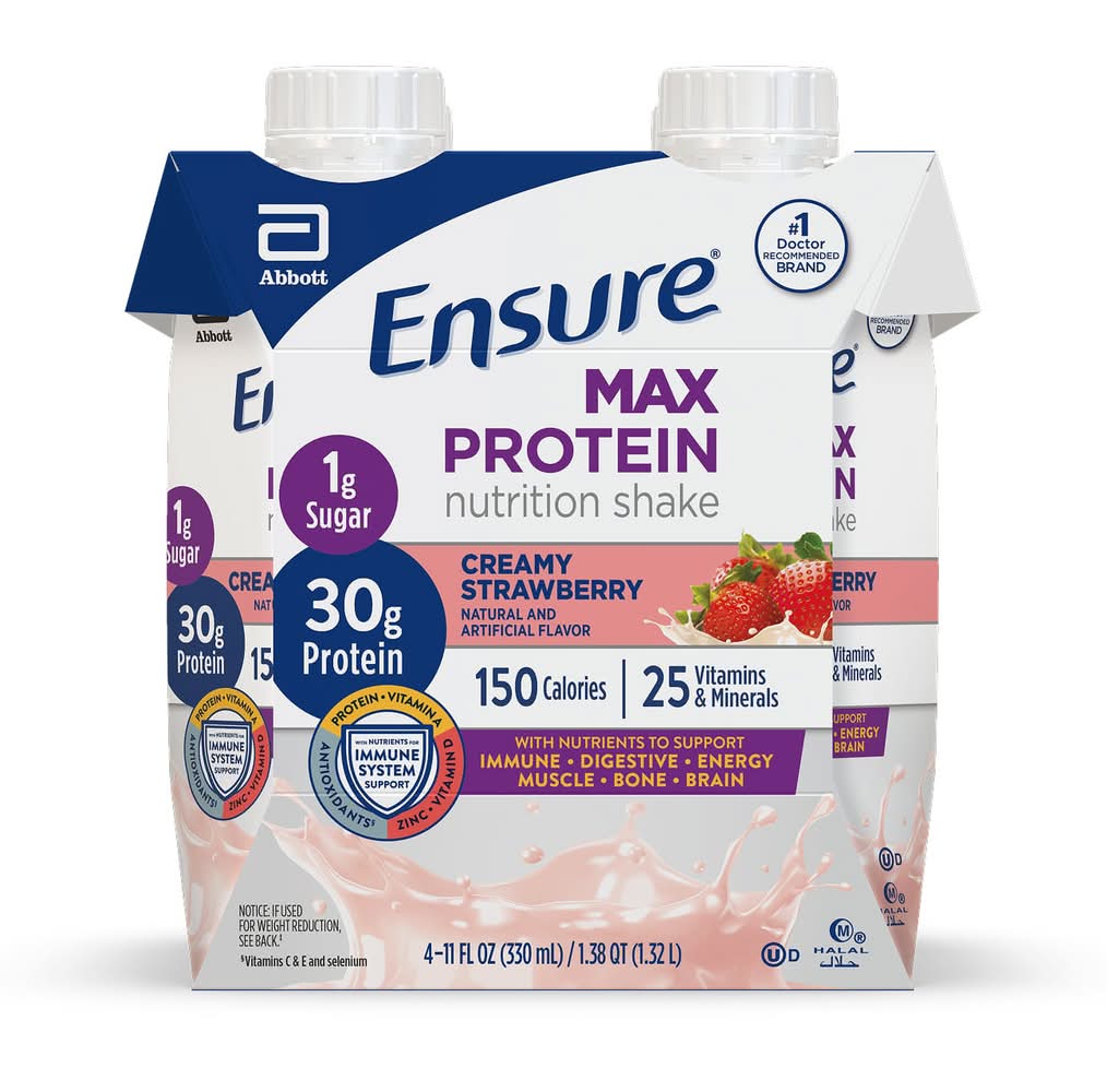 Ensure Max Protein Nutrition Shake, Creamy Strawberry (4 x 11 fl oz)