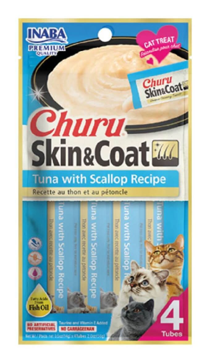 INABA · Churu skin & coat premio cremoso para gato, atún con vieira (4 x 14 g)