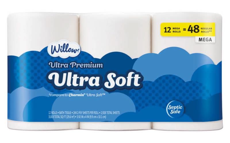 Willow Ultra Premium 2 Ply Soft Bath Tissue Rolls, 3.92x4 in (12 ct)