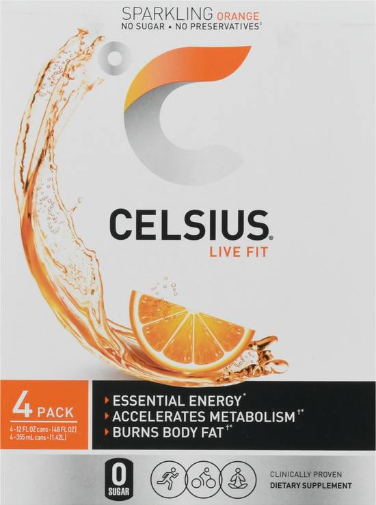 Celsius Orange Sparkling Energy Drink (4 ct, 12 fl oz)