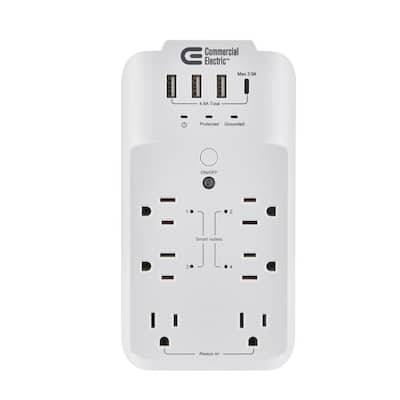 Commercial Electric Powered By Hubspace 6 Outlet Smart Surge Protector With 4 Usb Ports, White