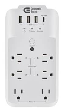 Commercial Electric Powered By Hubspace 6 Outlet Smart Surge Protector With 4 Usb Ports, White