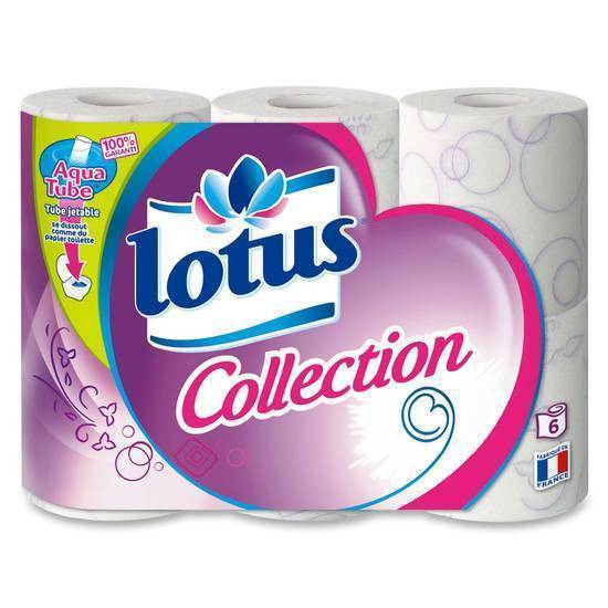 Papier toilette décoré blanc ou lilas aquatube LOTUS 6 rouleaux