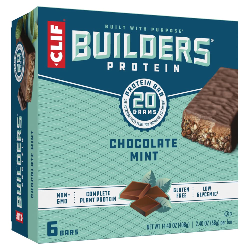 Clif Bar Plant Based Protein Bars, Chocolate Mint (6 x 2.4 oz)