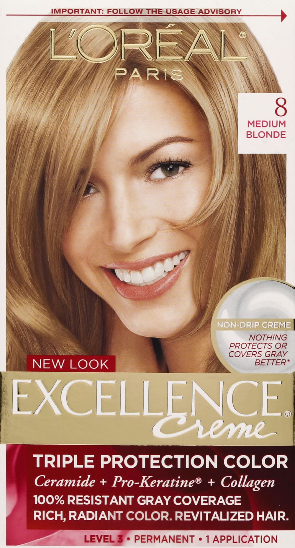 L'Oréal Excellence Creme Triple Protection Color, 8 Medium Blonde (9.6 oz)