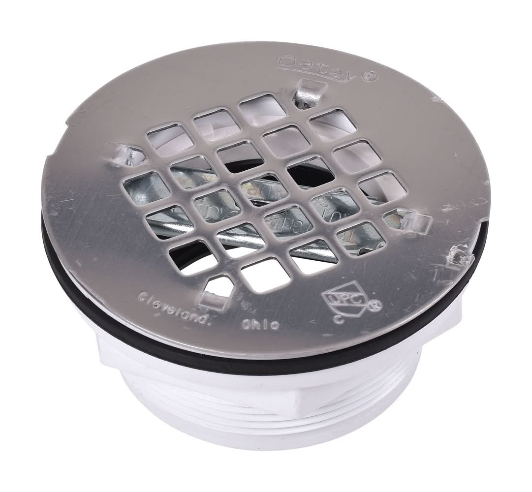 Oatey 2-in PVC No-Caulk Shower Drain with Round Stainless Steel Strainer