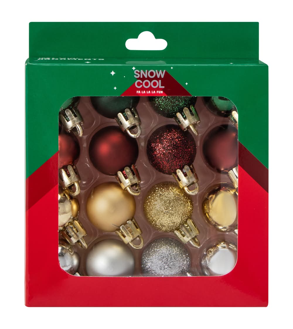 Christmas Snow Cool Mini Ball Tree Ornaments 16-Pack Traditional