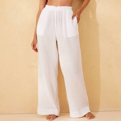 Women's Gauze Cover Up Pants - Shade & Shore™ White XL: Cotton, Pull-On, Elastic Waist, Maxi Length, Sheer, Machine Washable