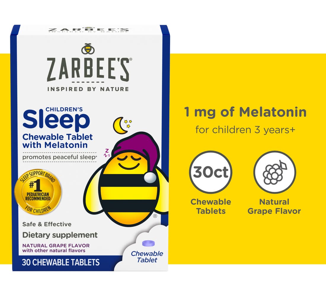 Zarbee's Childrens Sleep Support With Melatonin Chewable Tablets, Grape (30 ct)