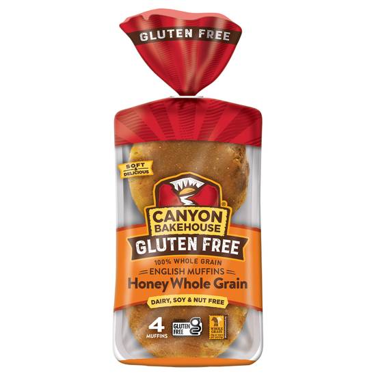 Canyon Bakehouse Gluten Dairy Soy Nut Free Honey English Muffins (4 muffins)