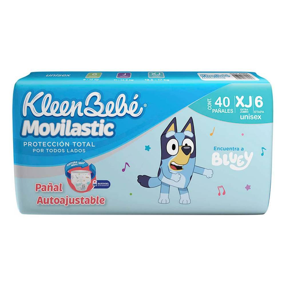 KleenBebé · Movilastic pañales autoajustables para bebé, unisex, Extra Jumbo-Etapa 6 (40 un)