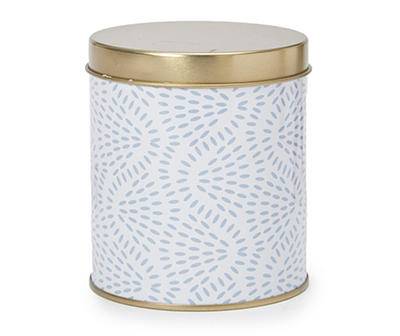 Peaceful Oasis White & Light Blue Patterned Tin Candle, 12 oz.