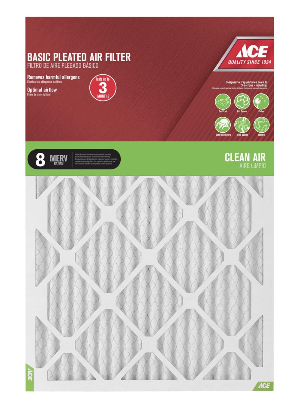ACE 20 In. W X 30 In. H X 1 In. Synthetic 8 Merv Pleated Air Filter 1 Pk
