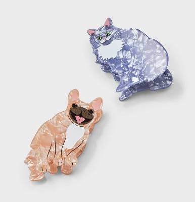 Girls' Cat and Dog Claw Clip Set - art class™: Solid Pattern, Hair Styling, All Hair Types, Acrylic and Plastic