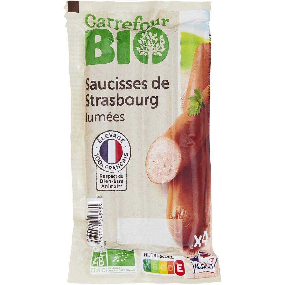 Carrefour Bio - Saucisses bio de Strasbourg fumées (4 pièces)