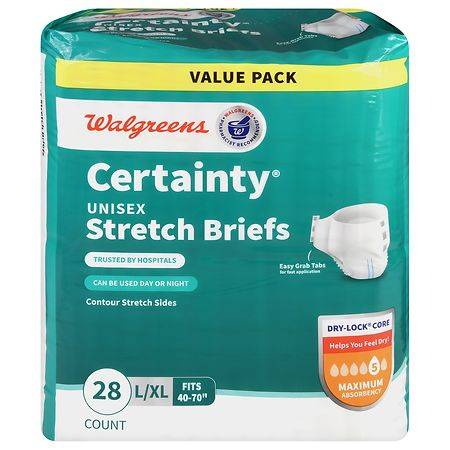 Walgreens Certainty Unisex Adjustable Incontinence Stretch Briefs With Tabs L/Xl