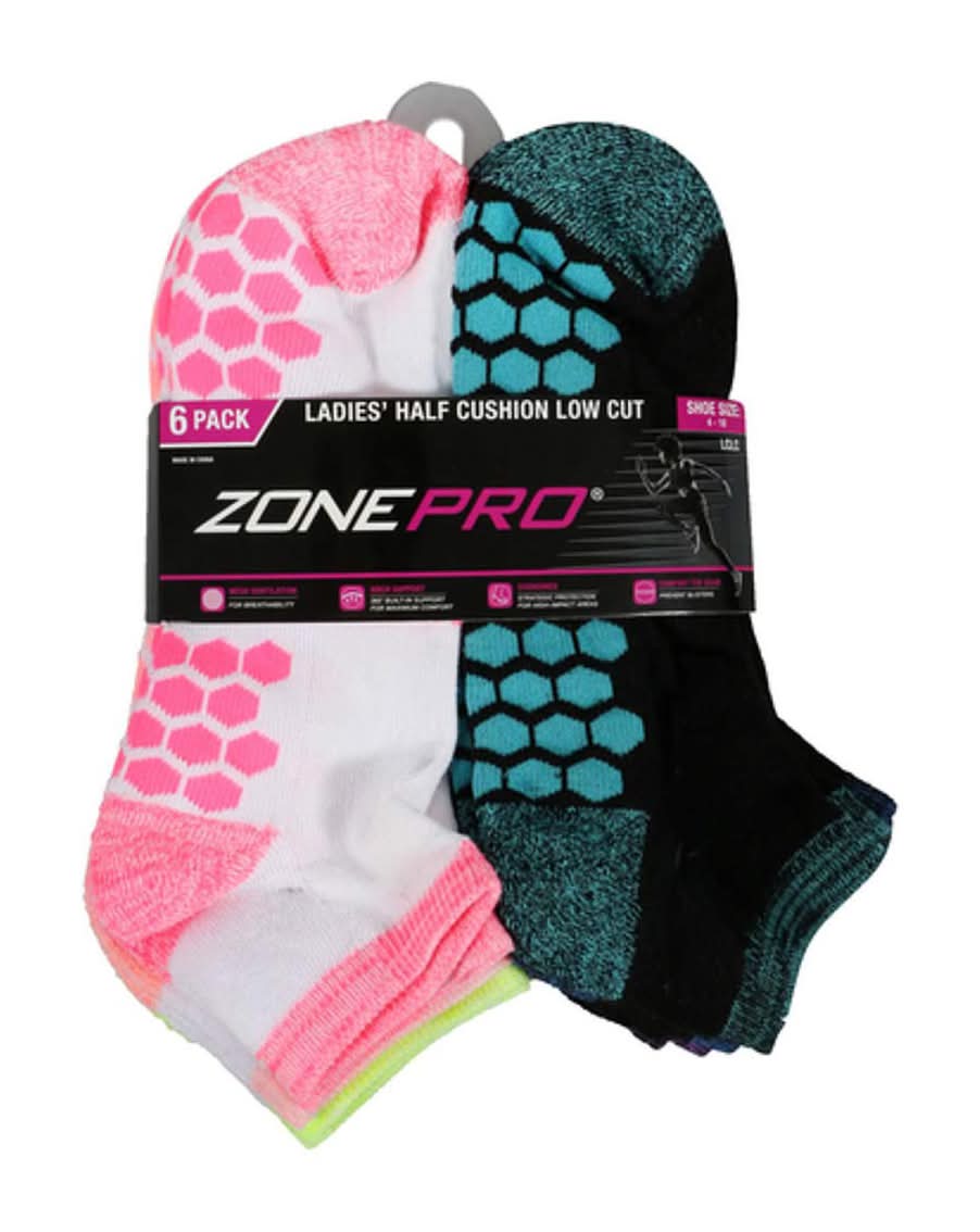 Zone Pro Ladies Half Cushion Fashion Low Cut 6 Pack
