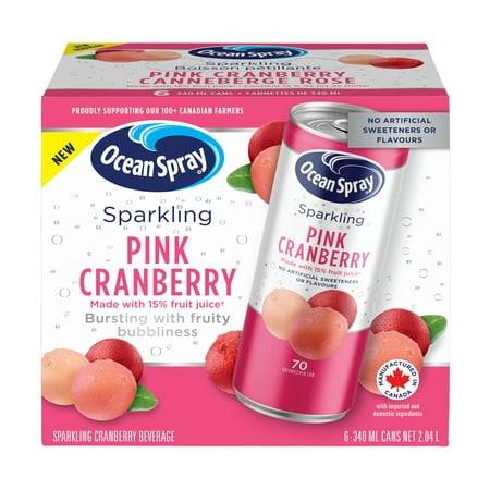 Ocean Spray Sparkling Cranberry Juice, Pink Cranberry (6 x 340 ml)