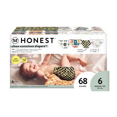 The Honest Company Clean Conscious Disposable Diapers Four Print pack, Size 6 (68 ct)