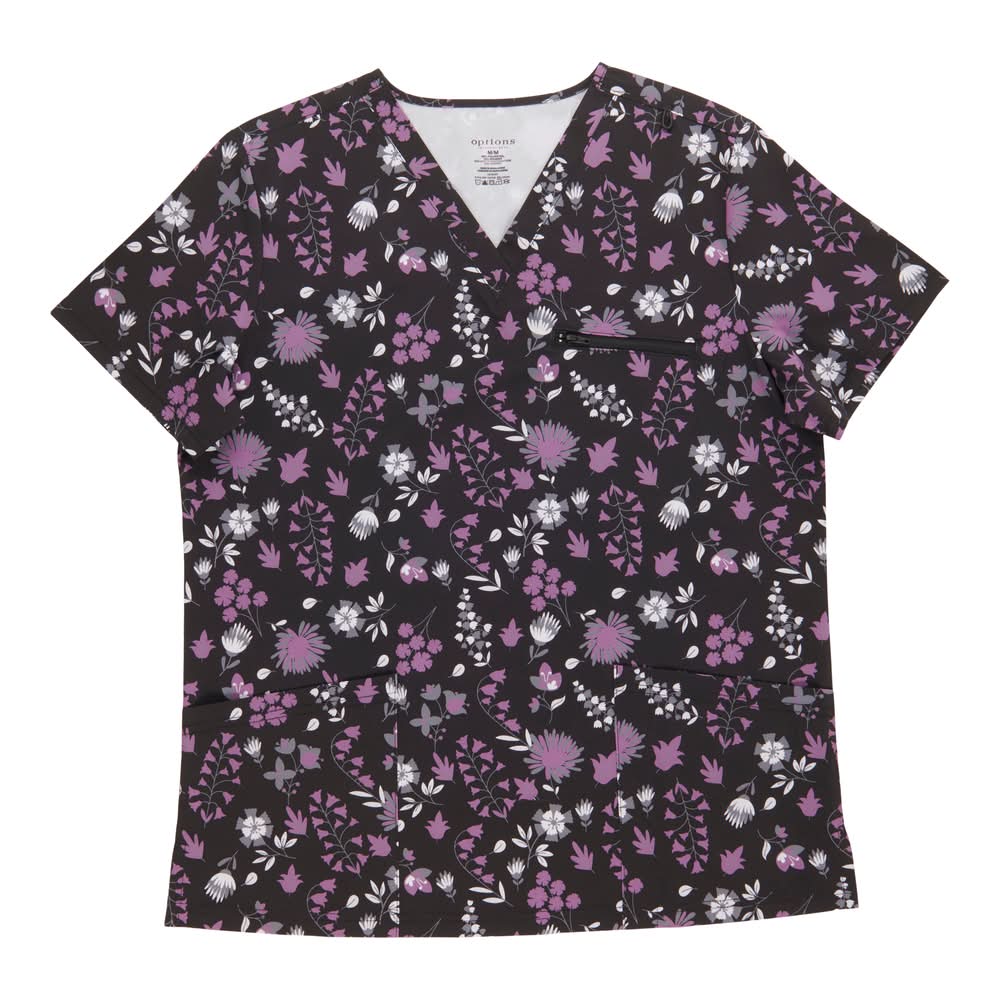 Options Women's Printed Scrub Top (S, Black AB1)