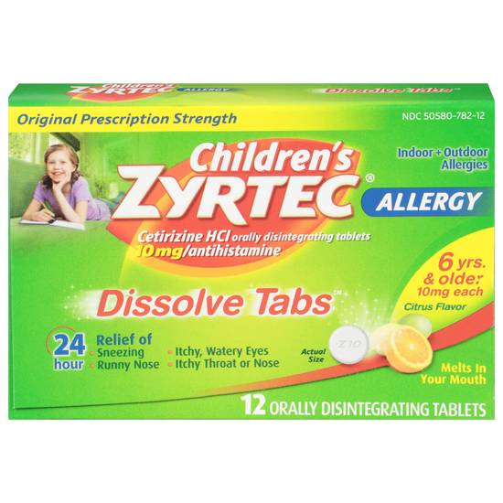 Zyrtec Dissolve Tabs 24 Hour Citrus Flavor Allergy Relief Tablets