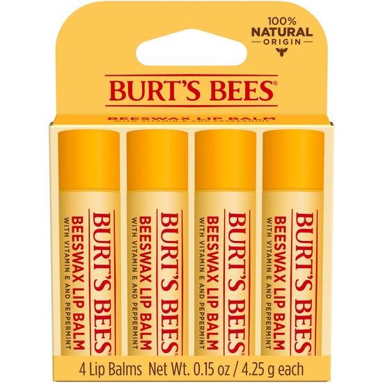 Burt's Bees Lip Balm, Beeswax 4/Pack