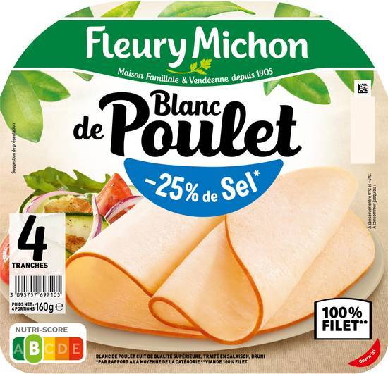 Blanc de poulet  - 25% de sel* - fleury michon - 160g