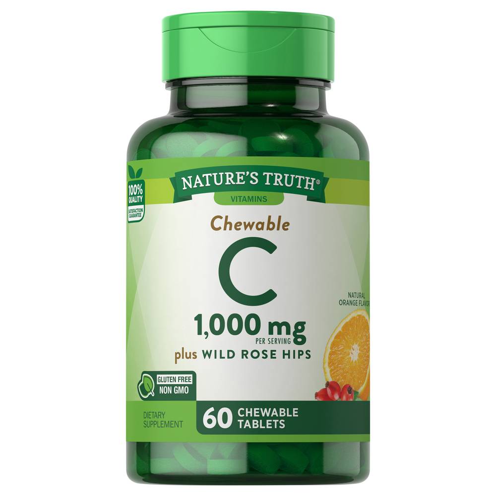 Nature's Truth Plus Wild Rose Hips 500 Chewable Tablets Orange Flavor Vitamin C (60 ct)