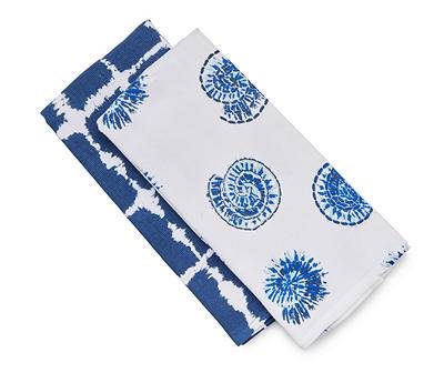 Coastal White & Blue Tie-Dye Shell 2-Piece Kitchen Towel Set