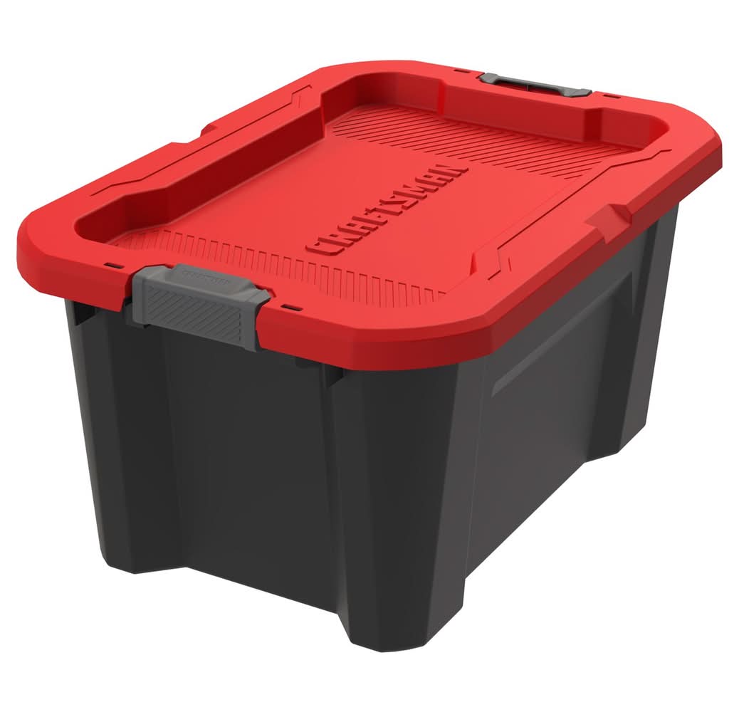 CRAFTSMAN 20 Gal Black/Red Storage Tote W/Latching Lid 14.34 In. H X 19.92 In. W X 28.17 In. D Stack