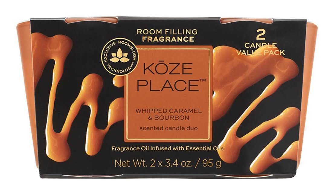 Koze Place Candle Jar, Whipped Caramel-Bourbon, 2 CT (2 x 3.4 oz)