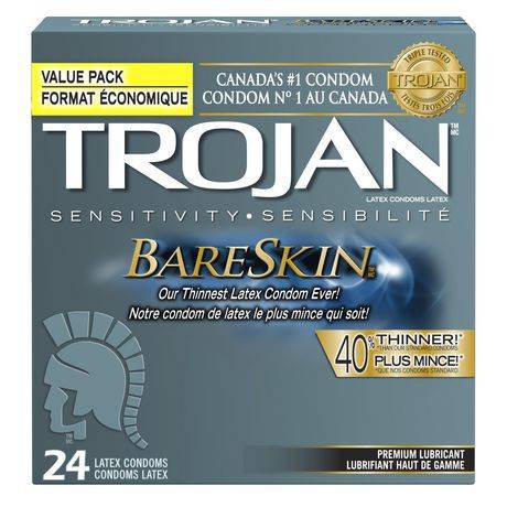 Trojan Bareskin Premium Lubricated Condoms (24 units)