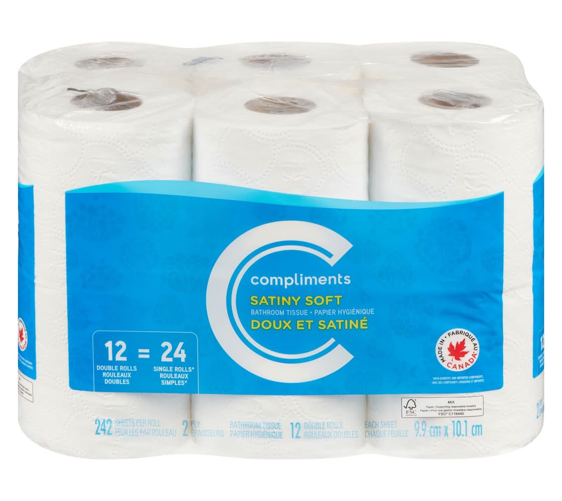 Compliments papiers hygiènique doux et satiné 2 épaisseurs - 2 ply satiny soft bathroom tissues (12 pièces) (9.9x10.1 cm)