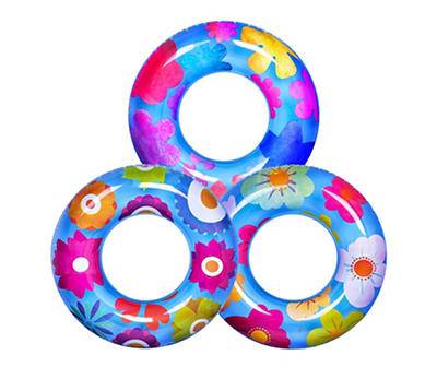 Blue Floral Inflatable Swimming Rings, 3-Pack