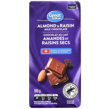Great Value Almond & Raisin Milk Chocolate (100 g)