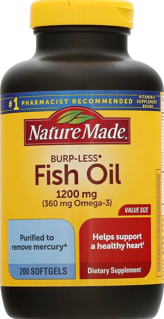 Nature Made Fish Oil 1200 mg Omega 3 360 Mg, Burp Less (200 ct)