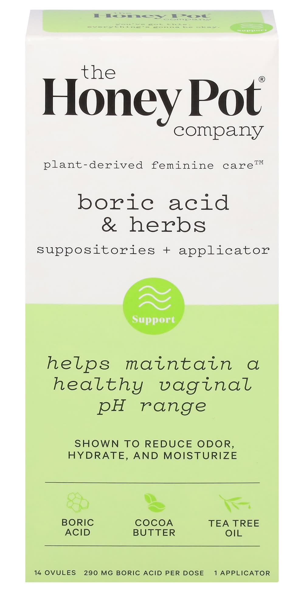 The Honey Pot Boric Acid & Herbs Suppositories + Applicator (14 ct)