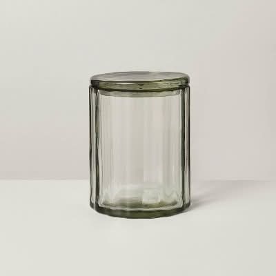 Hearth & Hand Fluted Glass Bathroom Canister With Magnolia, L, Light Green