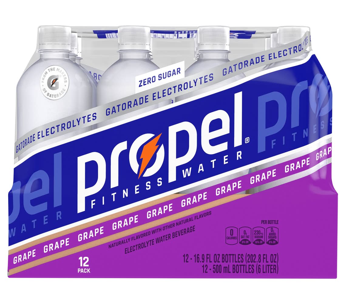 Propel Zero Sugar Electrolyte Water Beverages, Grape (12 x 16.9 fl oz)