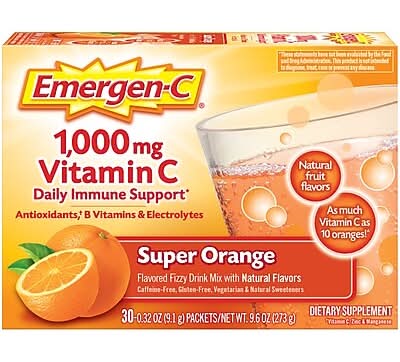 Emergen-C 1000mg Vitamin C Powder for Immune Support, Super Orange, 30/Pack (130203)