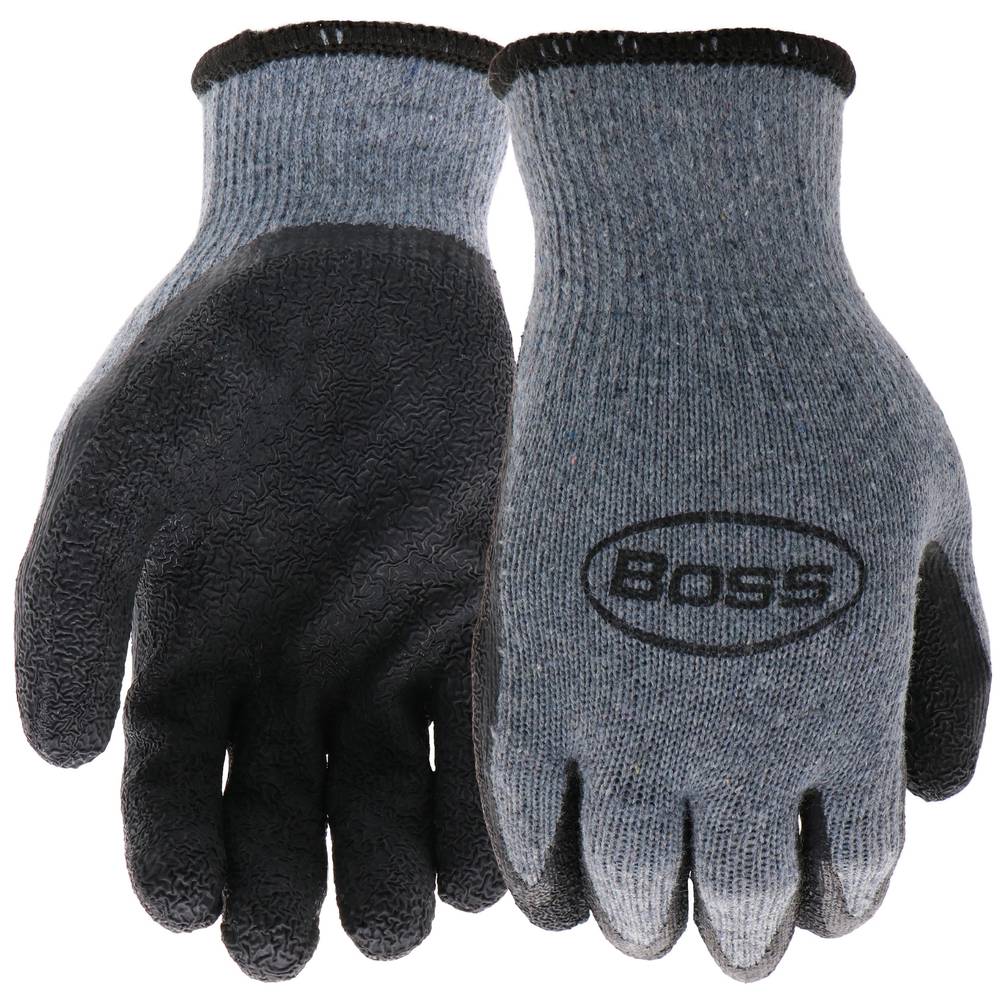 Boss Large Gray Latex Dipped Latex Gloves, (1-Pair) | B32041-L