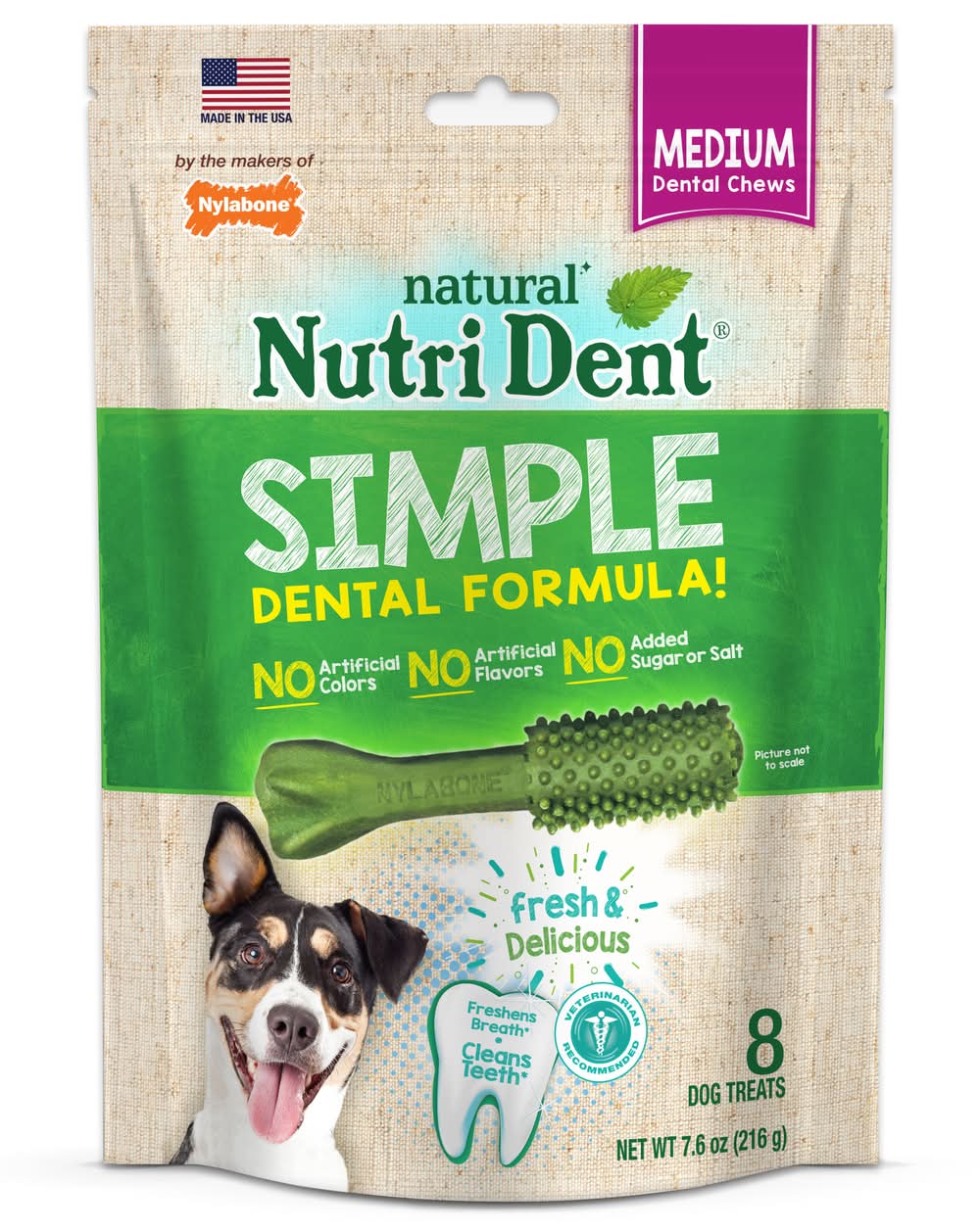 Nylabone Nutri Dent Simple Fresh Breath Flavored Natural Dog Chew Treats Medium (7.6 oz, 8 ct)