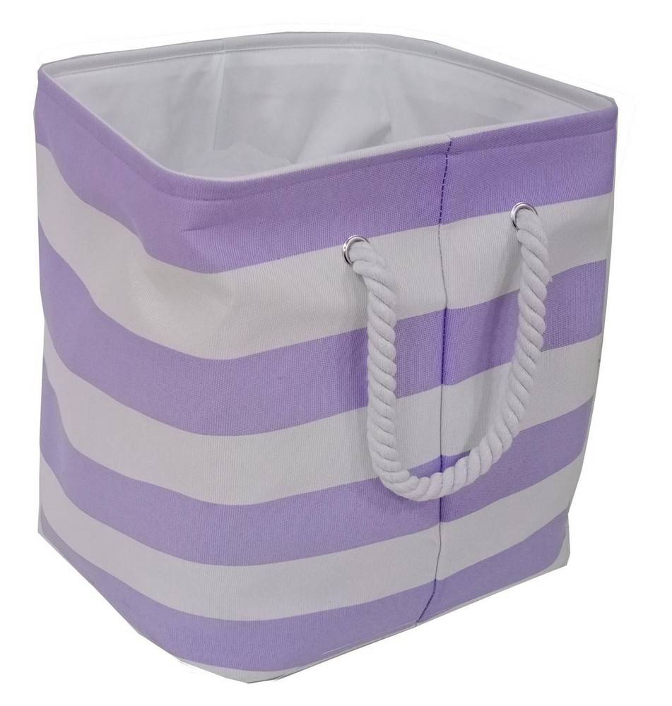 Mainstays Panier carré pour enfant en toile, rayures violettes et