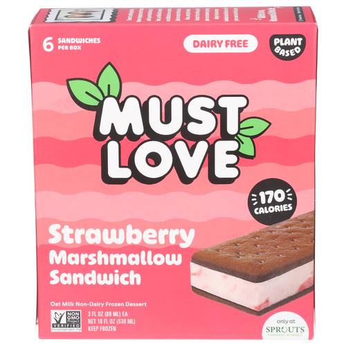 Must Love Bananas Strawberry Marshmallow Frozen Dessert Sandwich 6 Pack