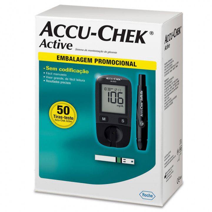 Accu-chek monitor de glicemia completo com 50 tiras (51 itens)