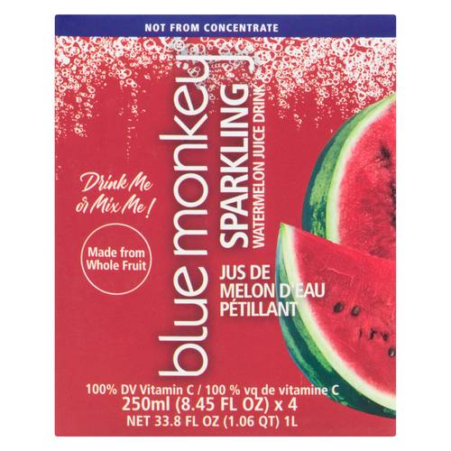 Blue Monkey Sparkling Juice Watermelon 4 x 250 ml (cans)