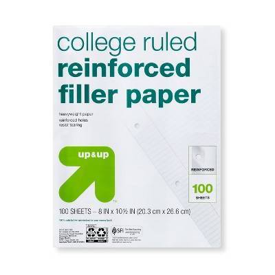 Up&Up College Ruled Reinforced Filler Paper (100 ct) (8 in x 10.5 in/white)